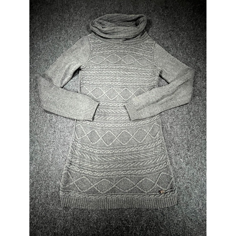 Point Zero Nicole Benisti Sweater Dress Womens Medium Gray Cable Knit Cowl Neck